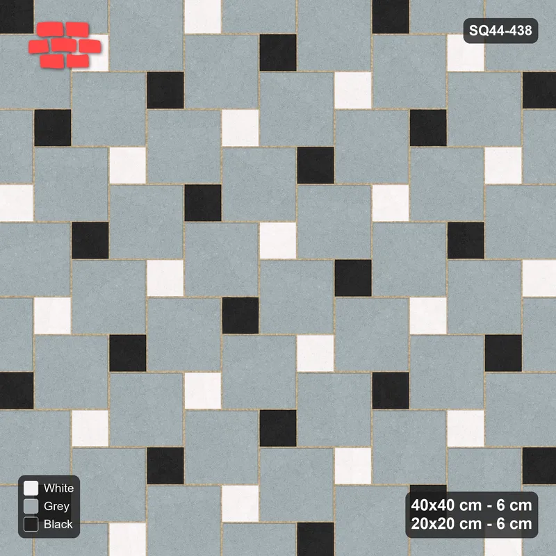 Interlock (Pasco) 40x40 cm · SQ44-438 · Offset Lattice, Split (Mirrored) + Kerb - Tuxedo · Top view Interlock (Pasco) 40x40 cm · SQ44-438 · Offset Lattice, Split (Mirrored) + Kerb - Tuxedo · Top view