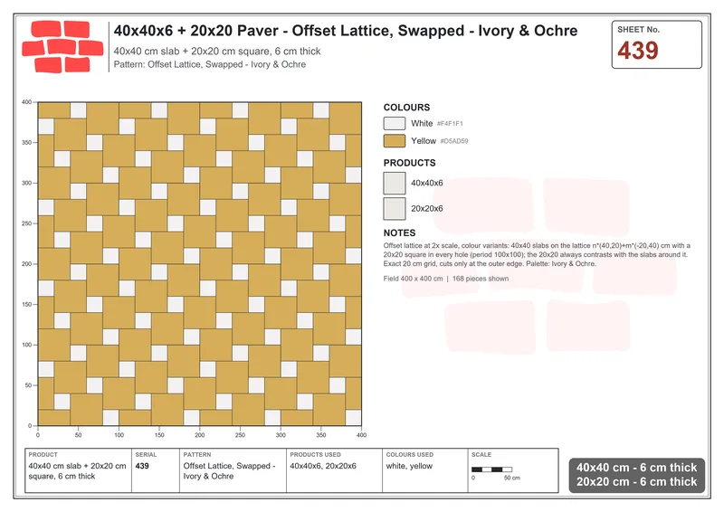 Interlock (Pasco) 40x40 cm · SQ44-439 · Offset Lattice, Swapped - Ivory & Ochre · Laying plan Interlock (Pasco) 40x40 cm · SQ44-439 · Offset Lattice, Swapped - Ivory & Ochre · Laying plan