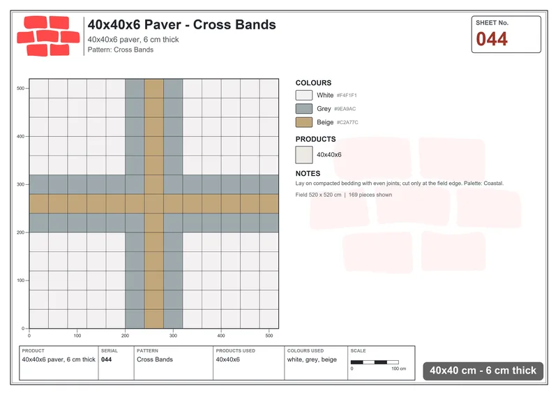 Interlock (Pasco) 40x40 cm · SQ44-44 · Cross Bands · Laying plan Interlock (Pasco) 40x40 cm · SQ44-44 · Cross Bands · Laying plan