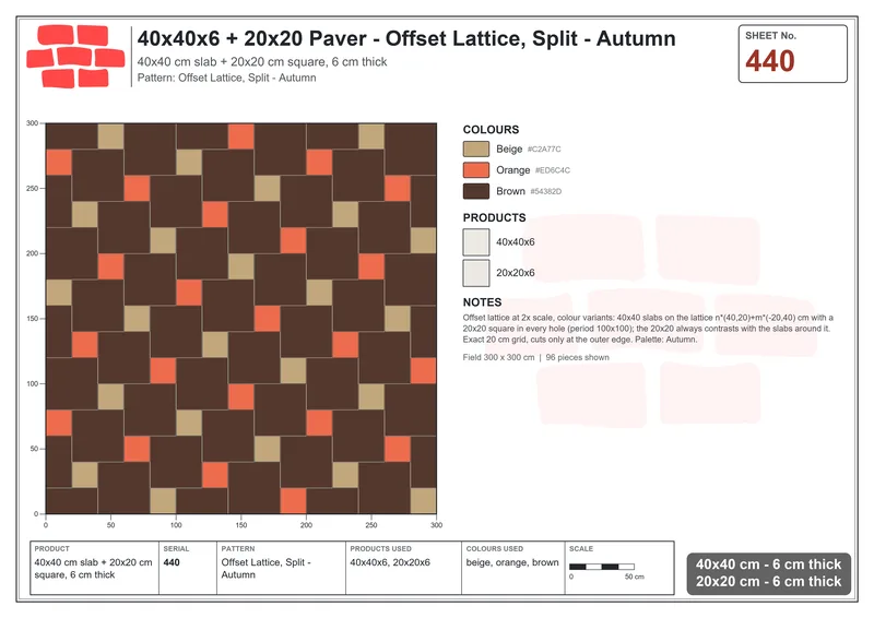 Interlock (Pasco) 40x40 cm · SQ44-440 · Offset Lattice, Split - Autumn · Laying plan Interlock (Pasco) 40x40 cm · SQ44-440 · Offset Lattice, Split - Autumn · Laying plan