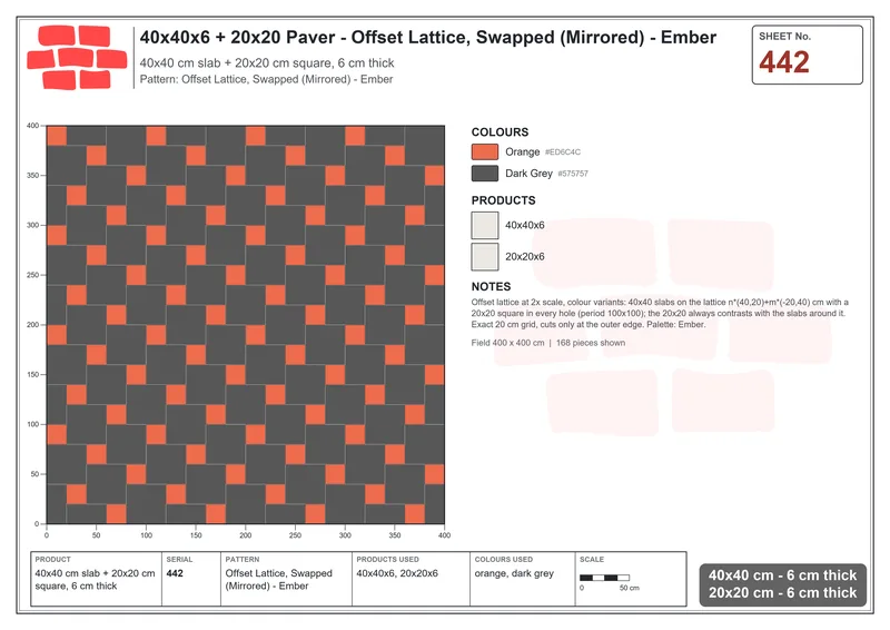 Interlock (Pasco) 40x40 cm · SQ44-442 · Offset Lattice, Swapped (Mirrored) - Ember · Laying plan Interlock (Pasco) 40x40 cm · SQ44-442 · Offset Lattice, Swapped (Mirrored) - Ember · Laying plan