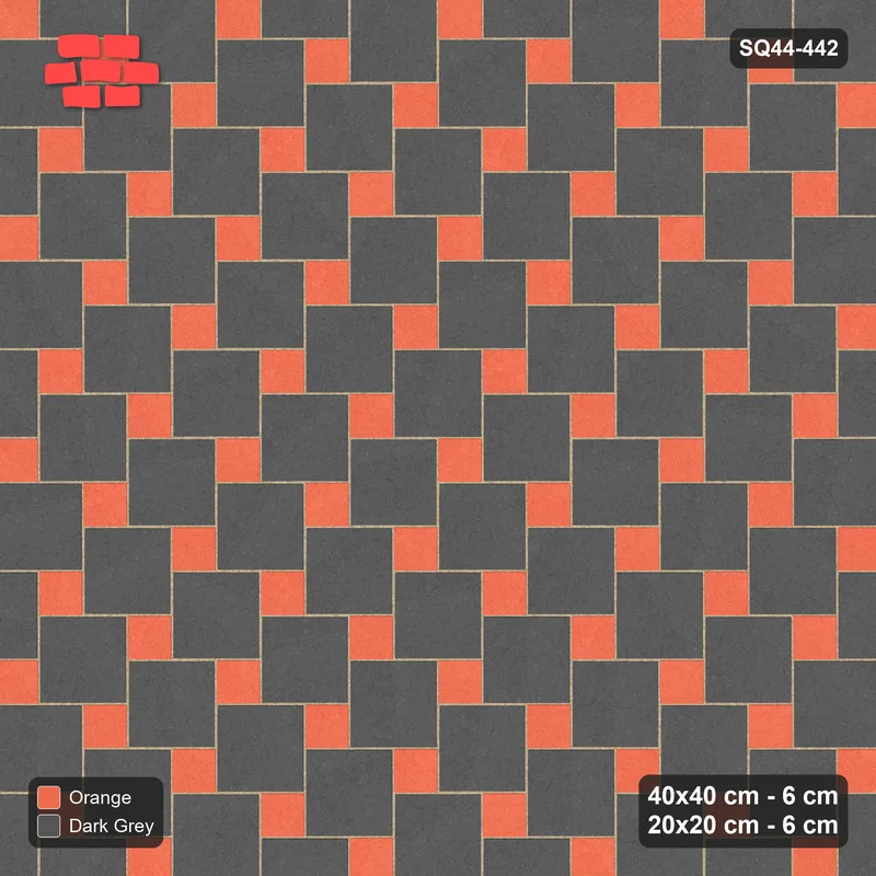Interlock (Pasco) 40x40 cm · SQ44-442 · Offset Lattice, Swapped (Mirrored) - Ember · Top view Interlock (Pasco) 40x40 cm · SQ44-442 · Offset Lattice, Swapped (Mirrored) - Ember · Top view