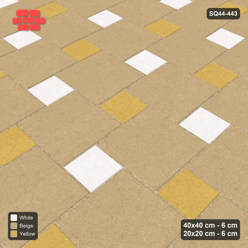 Interlock (Pasco) 40x40 cm · SQ44-443 · Offset Lattice, Split + Kerb - Golden Sand · Side view Interlock (Pasco) 40x40 cm · SQ44-443 · Offset Lattice, Split + Kerb - Golden Sand · Side view