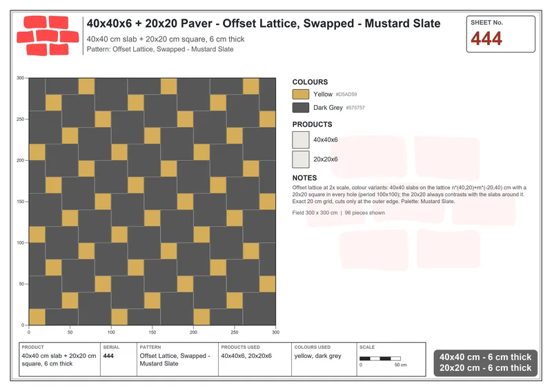 Interlock (Pasco) 40x40 cm · SQ44-444 · Offset Lattice, Swapped - Mustard Slate · Laying plan Interlock (Pasco) 40x40 cm · SQ44-444 · Offset Lattice, Swapped - Mustard Slate · Laying plan