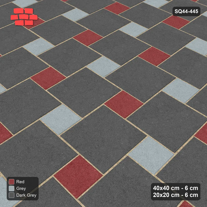 Interlock (Pasco) 40x40 cm · SQ44-445 · Offset Lattice, Split (Mirrored) - Urban Brick · Side view Interlock (Pasco) 40x40 cm · SQ44-445 · Offset Lattice, Split (Mirrored) - Urban Brick · Side view