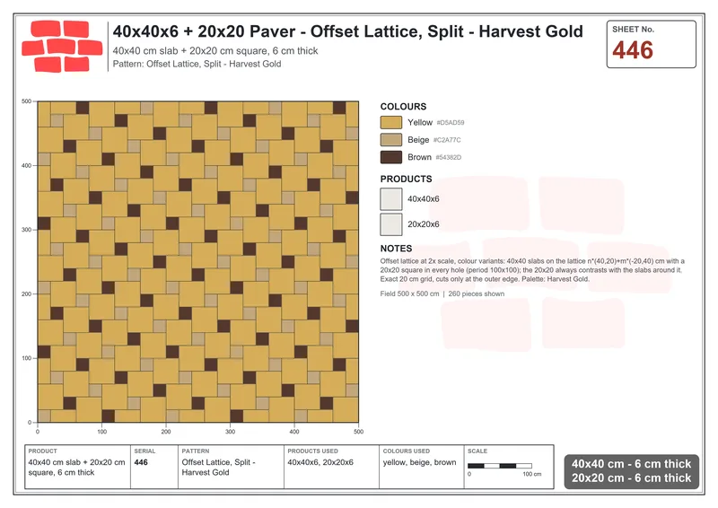 Interlock (Pasco) 40x40 cm · SQ44-446 · Offset Lattice, Split - Harvest Gold · Laying plan Interlock (Pasco) 40x40 cm · SQ44-446 · Offset Lattice, Split - Harvest Gold · Laying plan