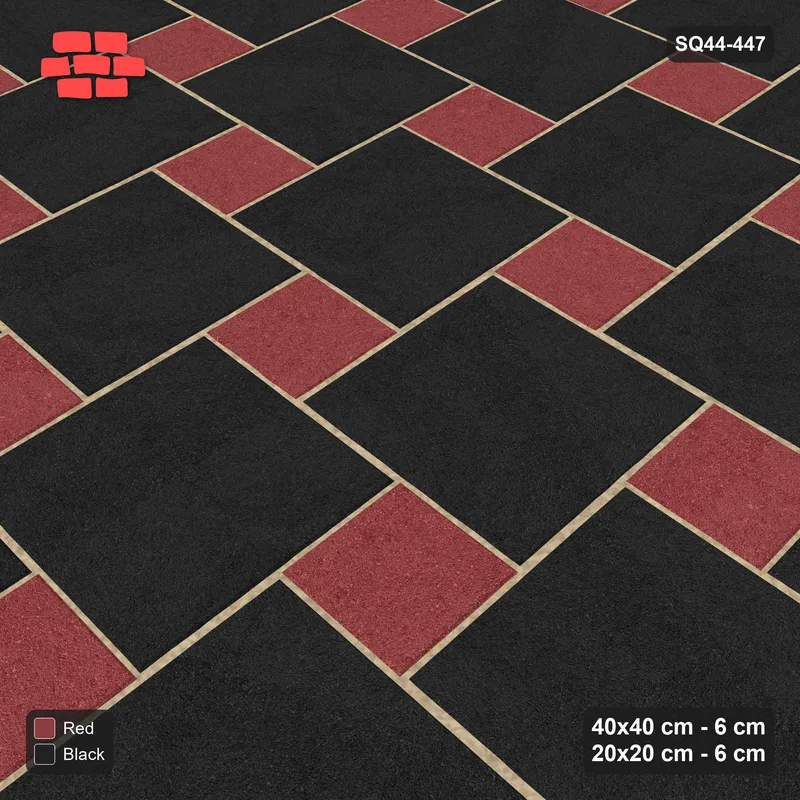Interlock (Pasco) 40x40 cm · SQ44-447 · Offset Lattice, Swapped (Mirrored) - Red & Black · Side view Interlock (Pasco) 40x40 cm · SQ44-447 · Offset Lattice, Swapped (Mirrored) - Red & Black · Side view