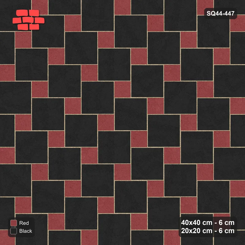 Interlock (Pasco) 40x40 cm · SQ44-447 · Offset Lattice, Swapped (Mirrored) - Red & Black · Top view Interlock (Pasco) 40x40 cm · SQ44-447 · Offset Lattice, Swapped (Mirrored) - Red & Black · Top view