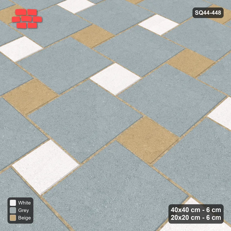 Interlock (Pasco) 40x40 cm · SQ44-448 · Offset Lattice, Split (Mirrored) + Kerb - Coastal · Side view Interlock (Pasco) 40x40 cm · SQ44-448 · Offset Lattice, Split (Mirrored) + Kerb - Coastal · Side view