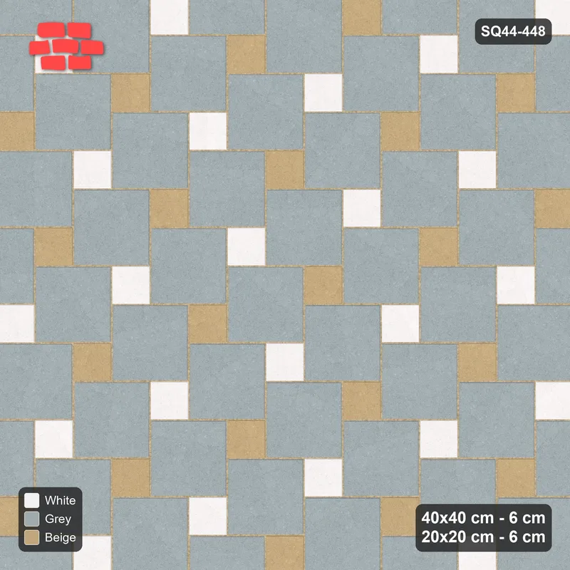 Interlock (Pasco) 40x40 cm · SQ44-448 · Offset Lattice, Split (Mirrored) + Kerb - Coastal · Top view Interlock (Pasco) 40x40 cm · SQ44-448 · Offset Lattice, Split (Mirrored) + Kerb - Coastal · Top view