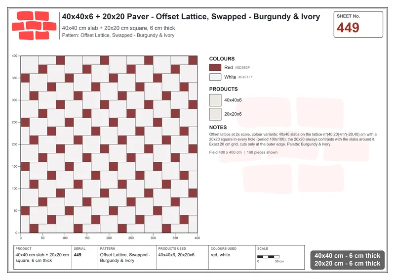 Interlock (Pasco) 40x40 cm · SQ44-449 · Offset Lattice, Swapped - Burgundy & Ivory · Laying plan Interlock (Pasco) 40x40 cm · SQ44-449 · Offset Lattice, Swapped - Burgundy & Ivory · Laying plan