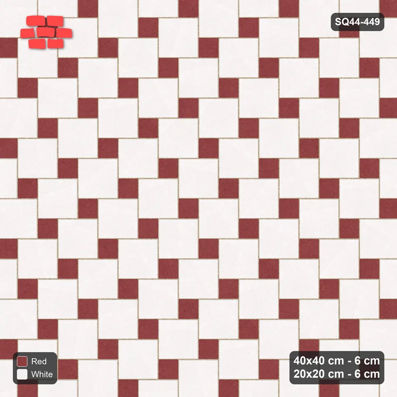 Interlock (Pasco) 40x40 cm · SQ44-449 · Offset Lattice, Swapped - Burgundy & Ivory · Top view Interlock (Pasco) 40x40 cm · SQ44-449 · Offset Lattice, Swapped - Burgundy & Ivory · Top view