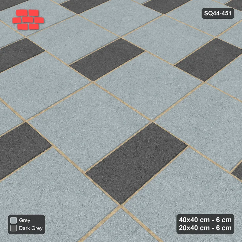Interlock (Pasco) 40x40 cm · SQ44-451 · Slab Pair + Plank Step, Solid Slabs, Right - Charcoal Edge · Side view Interlock (Pasco) 40x40 cm · SQ44-451 · Slab Pair + Plank Step, Solid Slabs, Right - Charcoal Edge · Side view