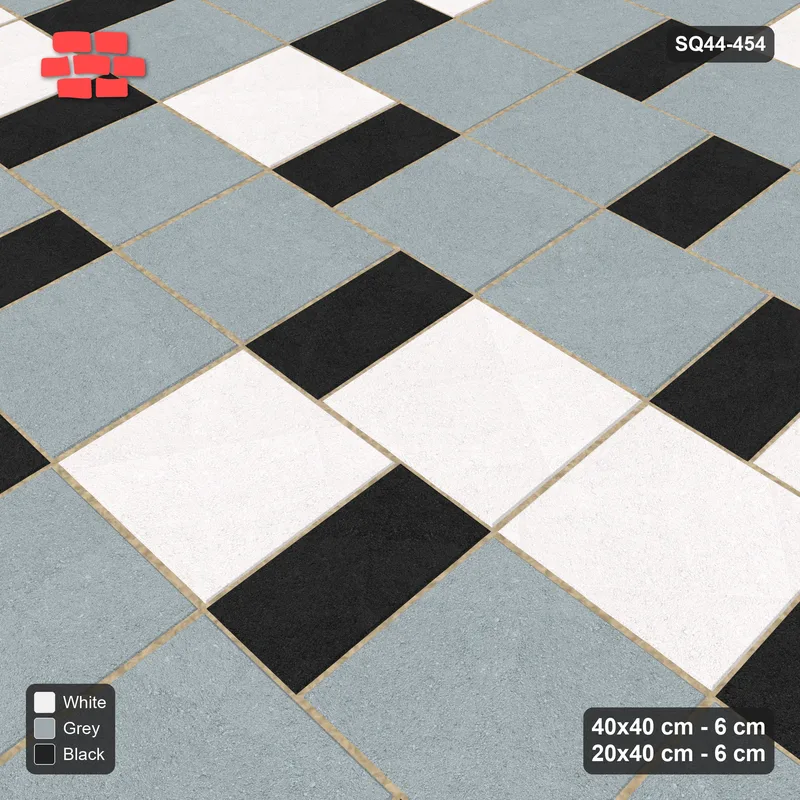 Interlock (Pasco) 40x40 cm · SQ44-454 · Slab Pair + Plank Step, Blend, Left, 380 cm - Tuxedo · Side view Interlock (Pasco) 40x40 cm · SQ44-454 · Slab Pair + Plank Step, Blend, Left, 380 cm - Tuxedo · Side view