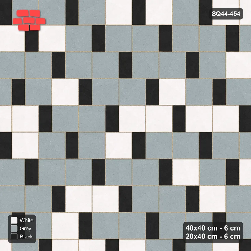 Interlock (Pasco) 40x40 cm · SQ44-454 · Slab Pair + Plank Step, Blend, Left, 380 cm - Tuxedo · Top view Interlock (Pasco) 40x40 cm · SQ44-454 · Slab Pair + Plank Step, Blend, Left, 380 cm - Tuxedo · Top view