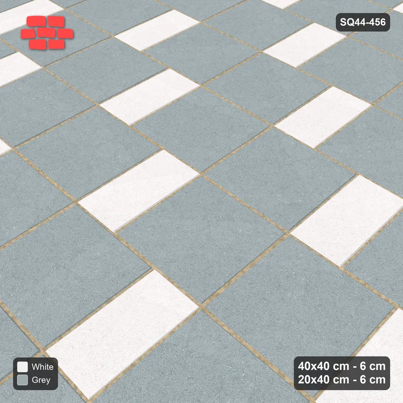 Interlock (Pasco) 40x40 cm · SQ44-456 · Slab Pair + Plank Step, Solid Slabs, Left - Salt & Pepper · Side view Interlock (Pasco) 40x40 cm · SQ44-456 · Slab Pair + Plank Step, Solid Slabs, Left - Salt & Pepper · Side view