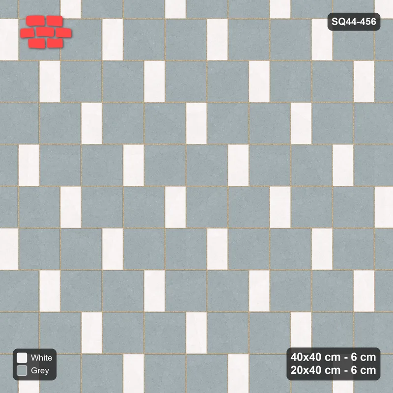 Interlock (Pasco) 40x40 cm · SQ44-456 · Slab Pair + Plank Step, Solid Slabs, Left - Salt & Pepper · Top view Interlock (Pasco) 40x40 cm · SQ44-456 · Slab Pair + Plank Step, Solid Slabs, Left - Salt & Pepper · Top view