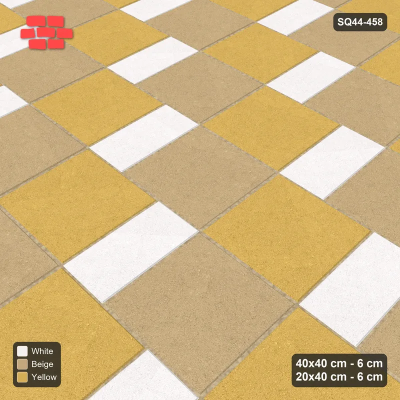 Interlock (Pasco) 40x40 cm · SQ44-458 · Slab Pair + Plank Step, Alternating, Left - Golden Sand · Side view Interlock (Pasco) 40x40 cm · SQ44-458 · Slab Pair + Plank Step, Alternating, Left - Golden Sand · Side view