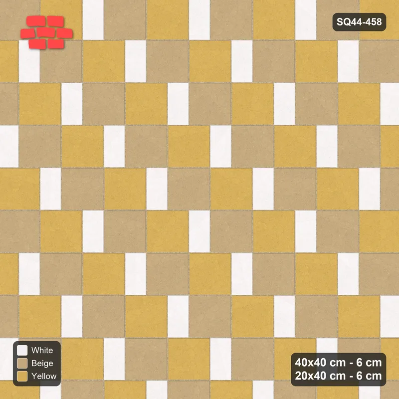 Interlock (Pasco) 40x40 cm · SQ44-458 · Slab Pair + Plank Step, Alternating, Left - Golden Sand · Top view Interlock (Pasco) 40x40 cm · SQ44-458 · Slab Pair + Plank Step, Alternating, Left - Golden Sand · Top view