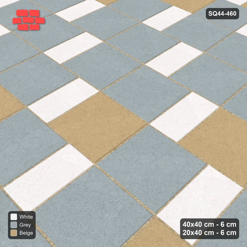 Interlock (Pasco) 40x40 cm · SQ44-460 · Slab Pair + Plank Step, Blend, Left, 380 cm - Coastal · Side view Interlock (Pasco) 40x40 cm · SQ44-460 · Slab Pair + Plank Step, Blend, Left, 380 cm - Coastal · Side view