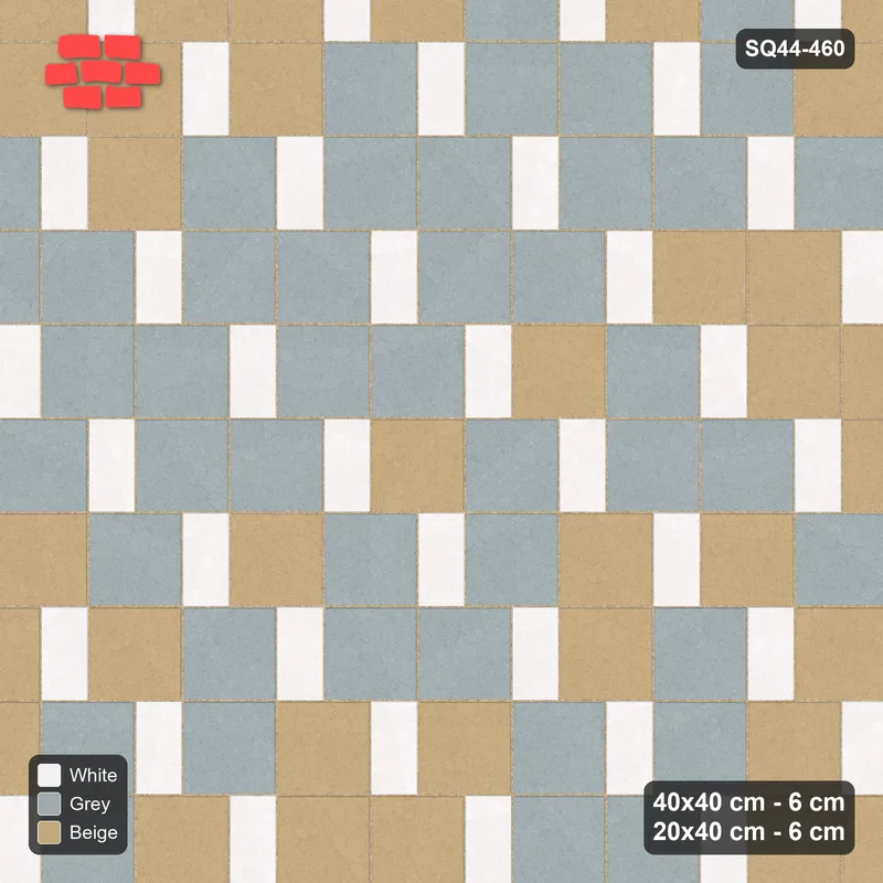 Interlock (Pasco) 40x40 cm · SQ44-460 · Slab Pair + Plank Step, Blend, Left, 380 cm - Coastal · Top view Interlock (Pasco) 40x40 cm · SQ44-460 · Slab Pair + Plank Step, Blend, Left, 380 cm - Coastal · Top view