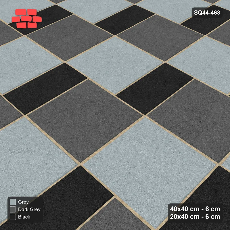 Interlock (Pasco) 40x40 cm · SQ44-463 · Slab Pair + Plank Step, Alternating, Right - Graphite Scale · Side view Interlock (Pasco) 40x40 cm · SQ44-463 · Slab Pair + Plank Step, Alternating, Right - Graphite Scale · Side view