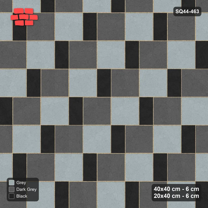 Interlock (Pasco) 40x40 cm · SQ44-463 · Slab Pair + Plank Step, Alternating, Right - Graphite Scale · Top view Interlock (Pasco) 40x40 cm · SQ44-463 · Slab Pair + Plank Step, Alternating, Right - Graphite Scale · Top view