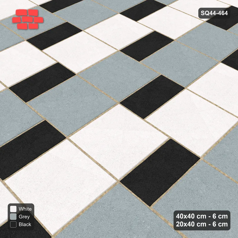 Interlock (Pasco) 40x40 cm · SQ44-464 · Slab Pair + Plank Step, Checker, Left, 380 cm - Tuxedo · Side view Interlock (Pasco) 40x40 cm · SQ44-464 · Slab Pair + Plank Step, Checker, Left, 380 cm - Tuxedo · Side view