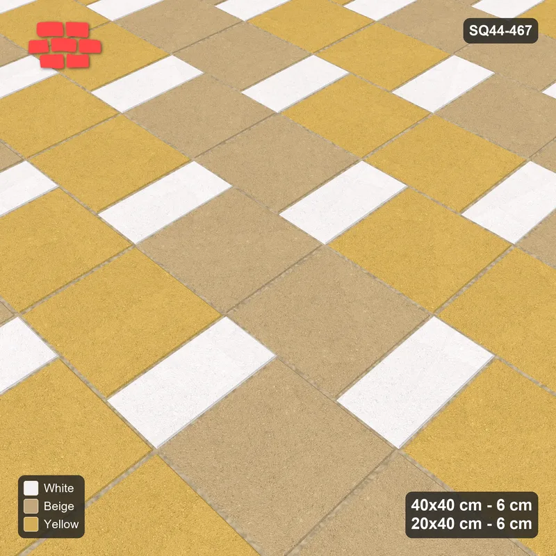 Interlock (Pasco) 40x40 cm · SQ44-467 · Slab Pair + Plank Step, Pair Tones, Right - Golden Sand · Side view Interlock (Pasco) 40x40 cm · SQ44-467 · Slab Pair + Plank Step, Pair Tones, Right - Golden Sand · Side view
