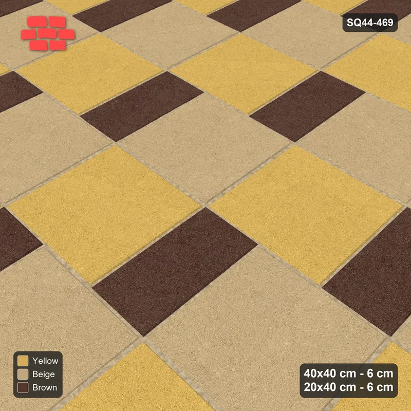 Interlock (Pasco) 40x40 cm · SQ44-469 · Slab Pair + Plank Step, Alternating, Kerb - Harvest Gold · Side view Interlock (Pasco) 40x40 cm · SQ44-469 · Slab Pair + Plank Step, Alternating, Kerb - Harvest Gold · Side view