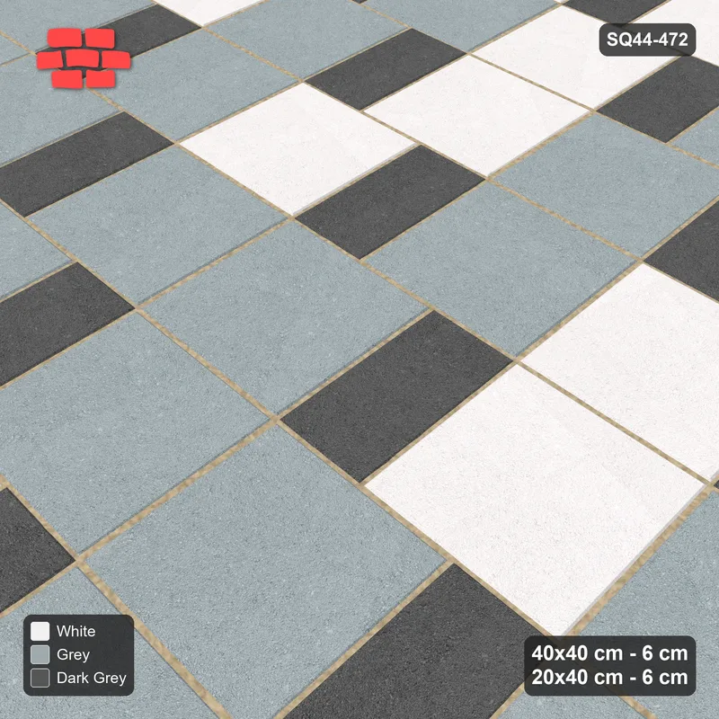 Interlock (Pasco) 40x40 cm · SQ44-472 · Slab Pair + Plank Step, Blend, Left, 360 cm - Monochrome · Side view Interlock (Pasco) 40x40 cm · SQ44-472 · Slab Pair + Plank Step, Blend, Left, 360 cm - Monochrome · Side view