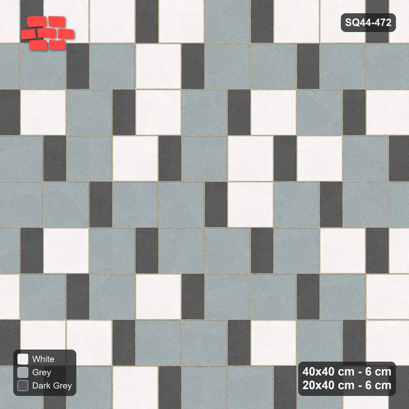 Interlock (Pasco) 40x40 cm · SQ44-472 · Slab Pair + Plank Step, Blend, Left, 360 cm - Monochrome · Top view Interlock (Pasco) 40x40 cm · SQ44-472 · Slab Pair + Plank Step, Blend, Left, 360 cm - Monochrome · Top view