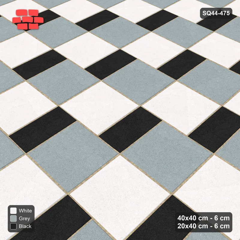 Interlock (Pasco) 40x40 cm · SQ44-475 · Slab Pair + Plank Step, Alternating, Right, 440 cm - Tuxedo · Side view Interlock (Pasco) 40x40 cm · SQ44-475 · Slab Pair + Plank Step, Alternating, Right, 440 cm - Tuxedo · Side view