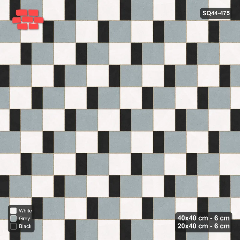 Interlock (Pasco) 40x40 cm · SQ44-475 · Slab Pair + Plank Step, Alternating, Right, 440 cm - Tuxedo · Top view Interlock (Pasco) 40x40 cm · SQ44-475 · Slab Pair + Plank Step, Alternating, Right, 440 cm - Tuxedo · Top view