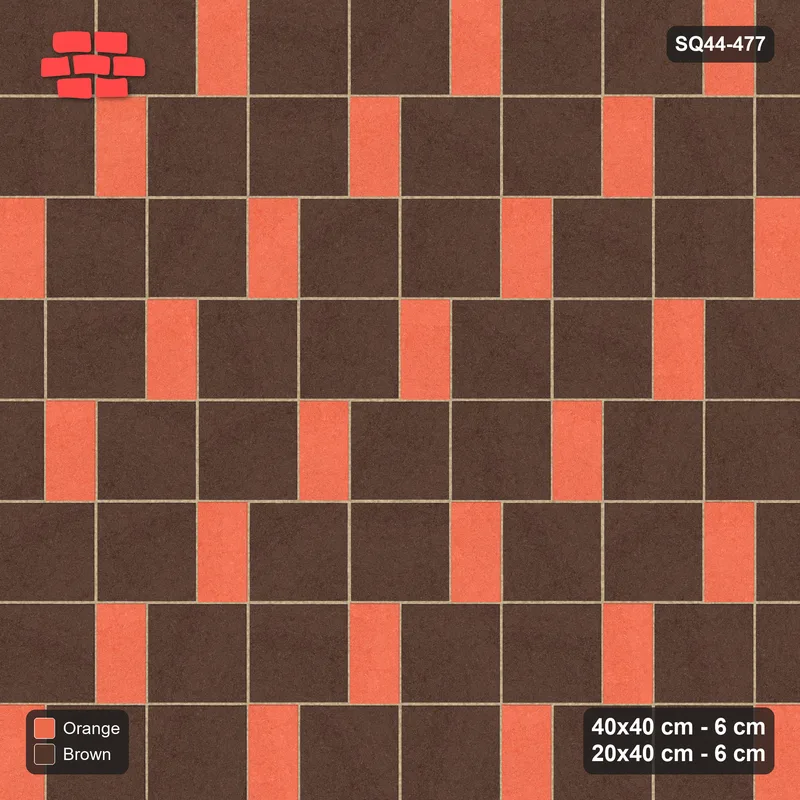 Interlock (Pasco) 40x40 cm · SQ44-477 · Slab Pair + Plank Step, Solid Slabs, Kerb - Burnt Clay · Top view Interlock (Pasco) 40x40 cm · SQ44-477 · Slab Pair + Plank Step, Solid Slabs, Kerb - Burnt Clay · Top view