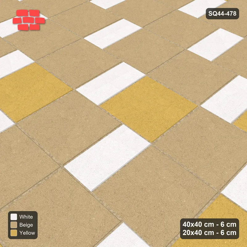Interlock (Pasco) 40x40 cm · SQ44-478 · Slab Pair + Plank Step, Blend, Left, 360 cm - Golden Sand · Side view Interlock (Pasco) 40x40 cm · SQ44-478 · Slab Pair + Plank Step, Blend, Left, 360 cm - Golden Sand · Side view