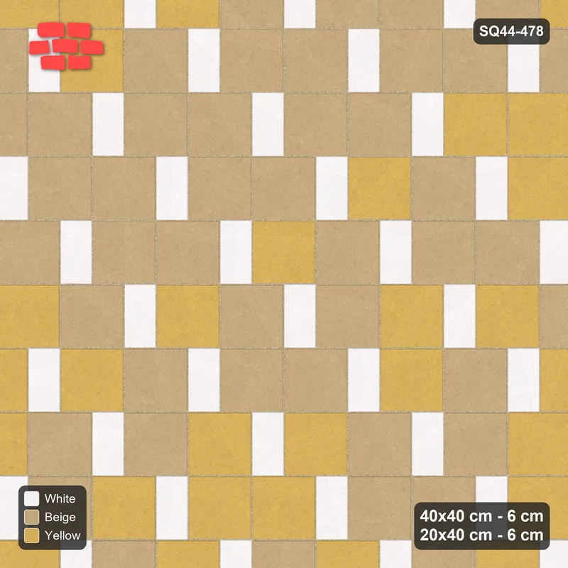 Interlock (Pasco) 40x40 cm · SQ44-478 · Slab Pair + Plank Step, Blend, Left, 360 cm - Golden Sand · Top view Interlock (Pasco) 40x40 cm · SQ44-478 · Slab Pair + Plank Step, Blend, Left, 360 cm - Golden Sand · Top view