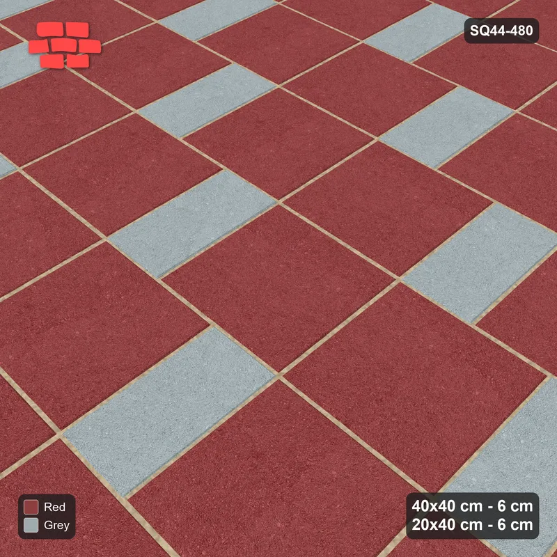 Interlock (Pasco) 40x40 cm · SQ44-480 · Slab Pair + Plank Step, Solid Slabs, Left - Brick & Ash · Side view Interlock (Pasco) 40x40 cm · SQ44-480 · Slab Pair + Plank Step, Solid Slabs, Left - Brick & Ash · Side view