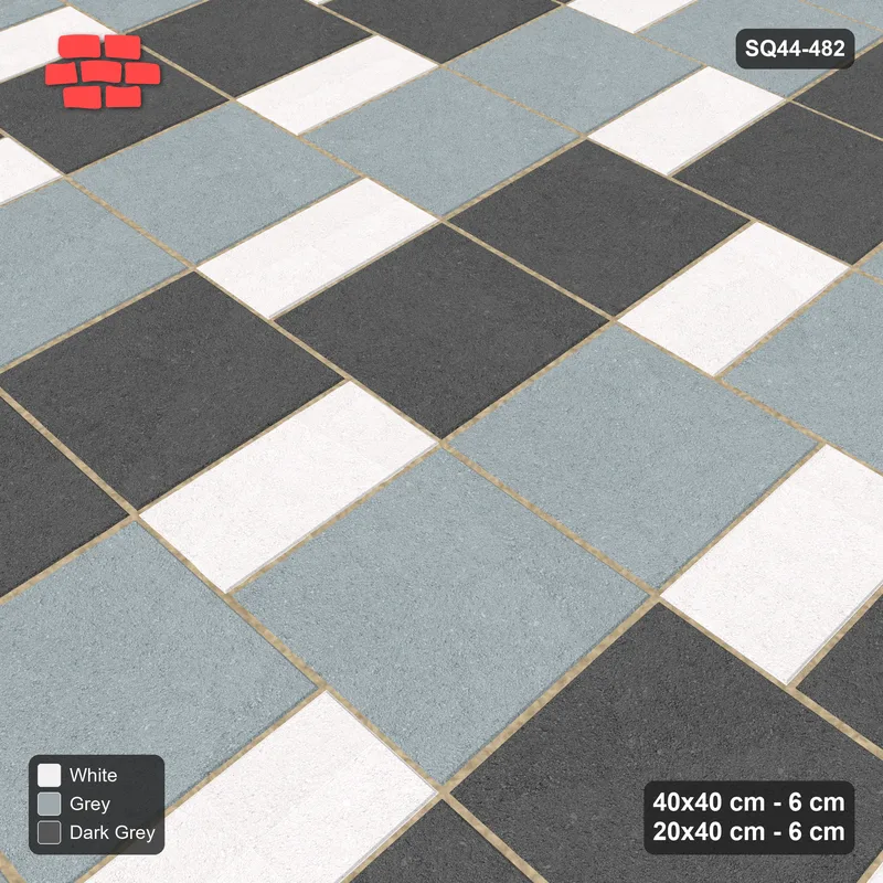 Interlock (Pasco) 40x40 cm · SQ44-482 · Slab Pair + Plank Step, Checker, Left, 360 cm - Monochrome · Side view Interlock (Pasco) 40x40 cm · SQ44-482 · Slab Pair + Plank Step, Checker, Left, 360 cm - Monochrome · Side view