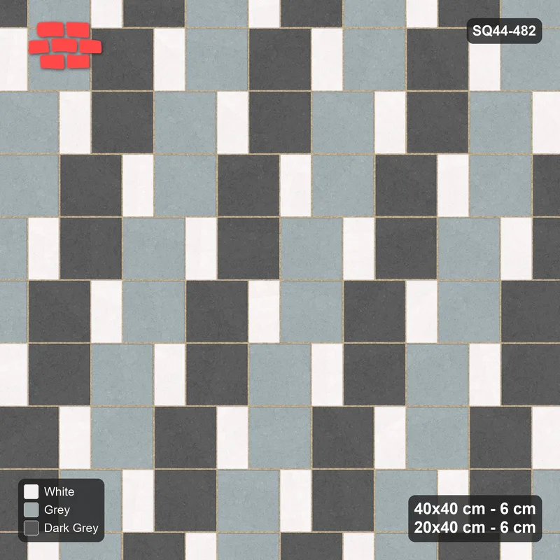 Interlock (Pasco) 40x40 cm · SQ44-482 · Slab Pair + Plank Step, Checker, Left, 360 cm - Monochrome · Top view Interlock (Pasco) 40x40 cm · SQ44-482 · Slab Pair + Plank Step, Checker, Left, 360 cm - Monochrome · Top view