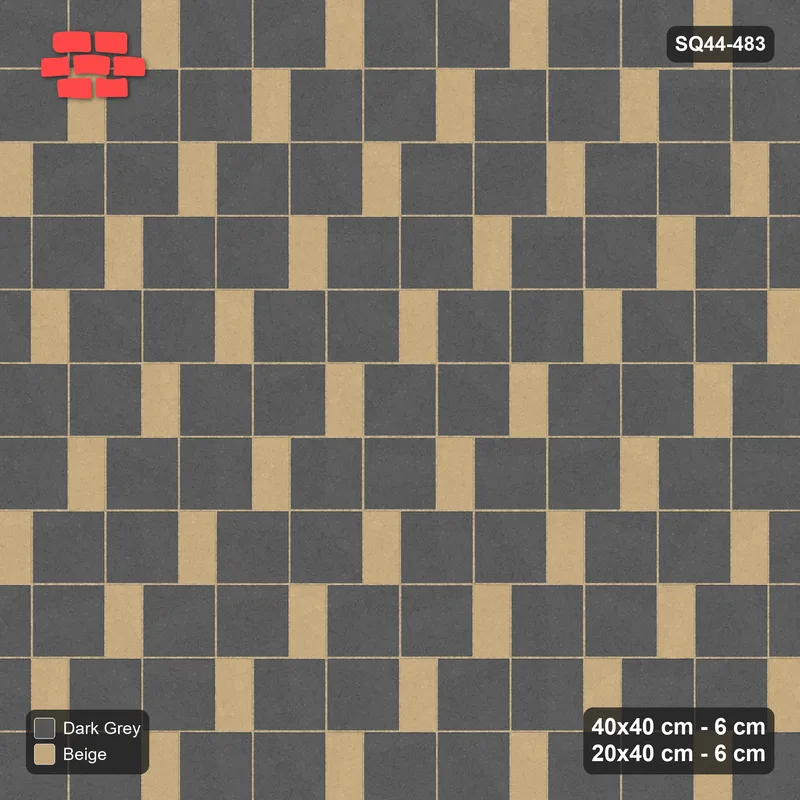 Interlock (Pasco) 40x40 cm · SQ44-483 · Slab Pair + Plank Step, Solid Slabs, Right - Stone & Earth · Top view Interlock (Pasco) 40x40 cm · SQ44-483 · Slab Pair + Plank Step, Solid Slabs, Right - Stone & Earth · Top view