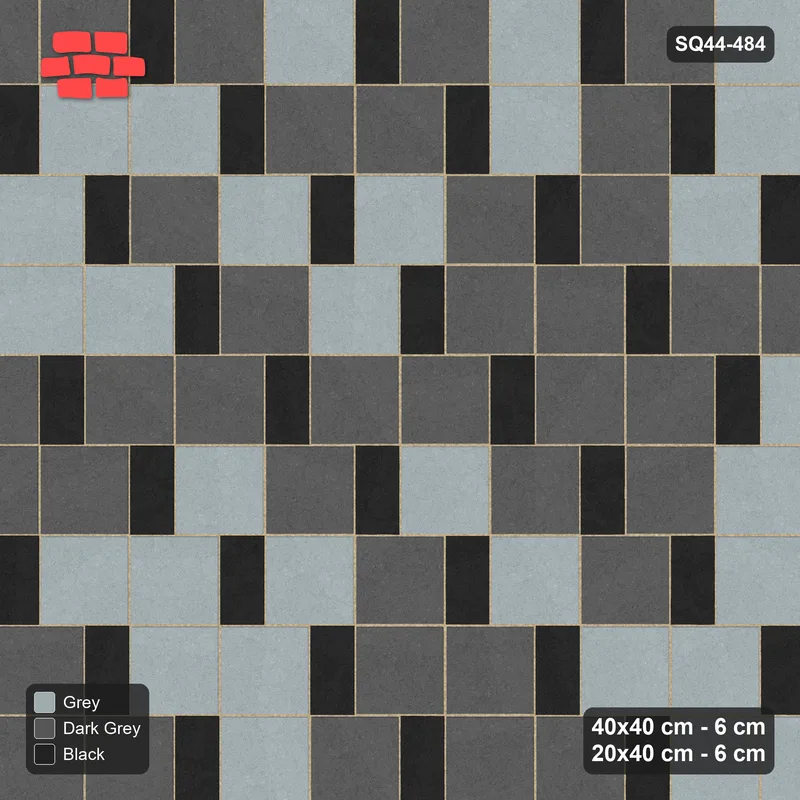 Interlock (Pasco) 40x40 cm · SQ44-484 · Slab Pair + Plank Step, Blend, Left, 360 cm - Graphite Scale · Top view Interlock (Pasco) 40x40 cm · SQ44-484 · Slab Pair + Plank Step, Blend, Left, 360 cm - Graphite Scale · Top view