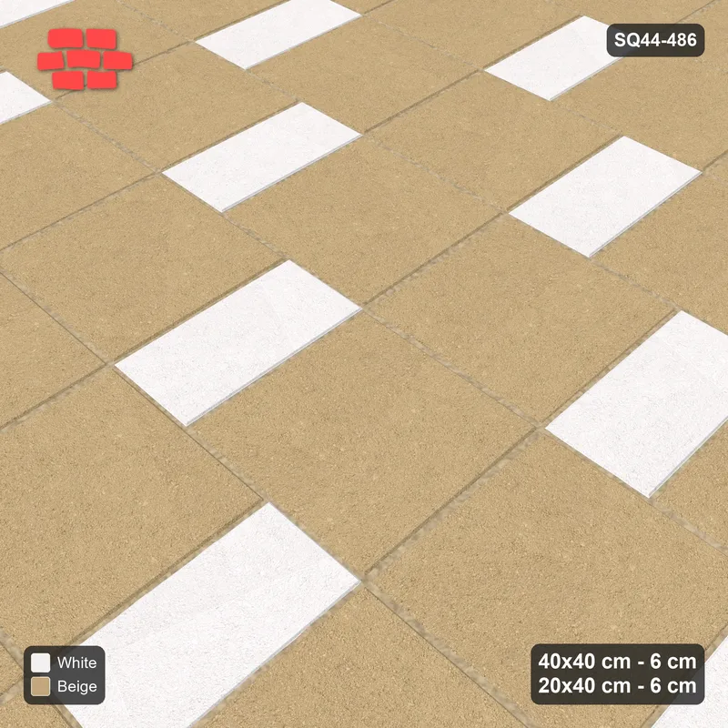 Interlock (Pasco) 40x40 cm · SQ44-486 · Slab Pair + Plank Step, Solid Slabs, Left - Ivory & Sand · Side view Interlock (Pasco) 40x40 cm · SQ44-486 · Slab Pair + Plank Step, Solid Slabs, Left - Ivory & Sand · Side view