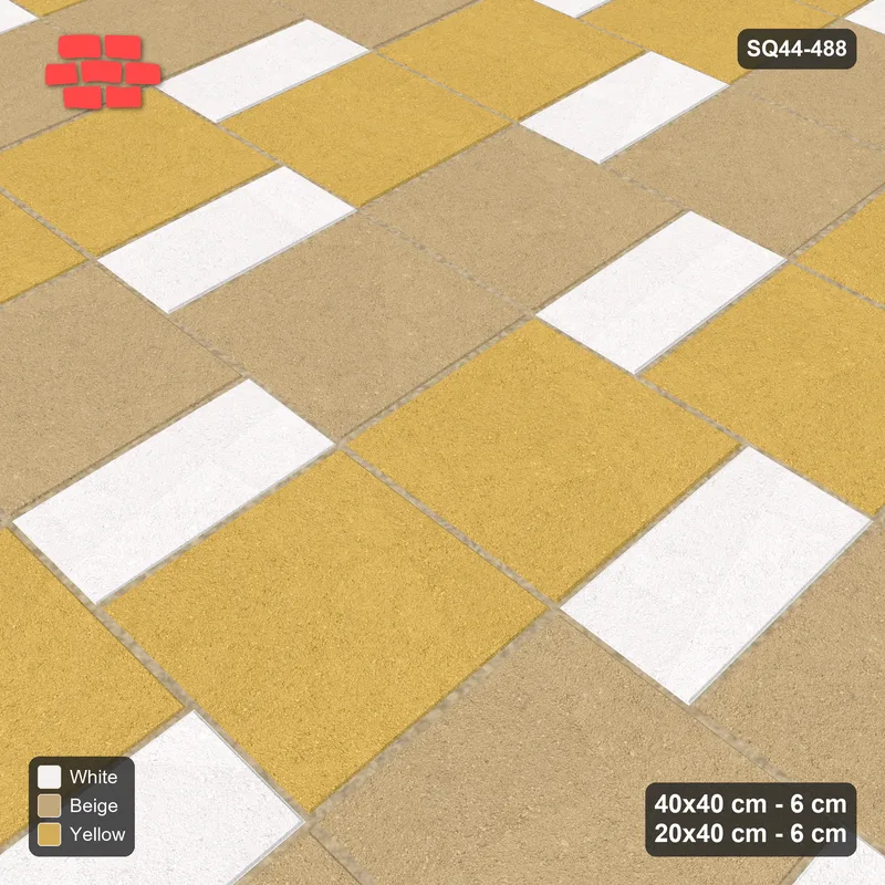 Interlock (Pasco) 40x40 cm · SQ44-488 · Slab Pair + Plank Step, Checker, Left, 340 cm - Golden Sand · Side view Interlock (Pasco) 40x40 cm · SQ44-488 · Slab Pair + Plank Step, Checker, Left, 340 cm - Golden Sand · Side view