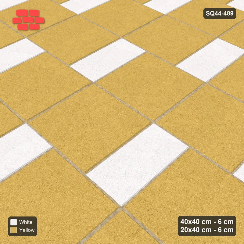 Interlock (Pasco) 40x40 cm · SQ44-489 · Slab Pair + Plank Step, Solid Slabs, Kerb - Ivory & Ochre · Side view Interlock (Pasco) 40x40 cm · SQ44-489 · Slab Pair + Plank Step, Solid Slabs, Kerb - Ivory & Ochre · Side view