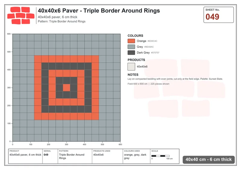 Interlock (Pasco) 40x40 cm · SQ44-49 · Triple Border Around Rings · Laying plan Interlock (Pasco) 40x40 cm · SQ44-49 · Triple Border Around Rings · Laying plan