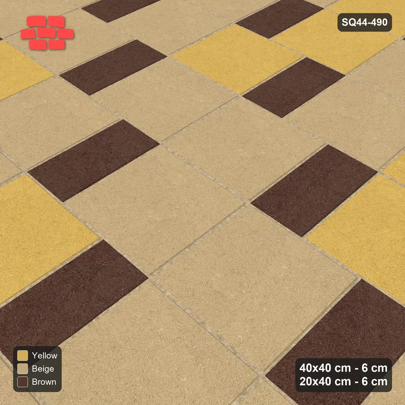 Interlock (Pasco) 40x40 cm · SQ44-490 · Slab Pair + Plank Step, Blend, Left, 340 cm - Harvest Gold · Side view Interlock (Pasco) 40x40 cm · SQ44-490 · Slab Pair + Plank Step, Blend, Left, 340 cm - Harvest Gold · Side view