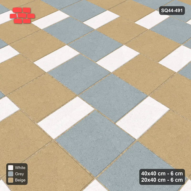 Interlock (Pasco) 40x40 cm · SQ44-491 · Slab Pair + Plank Step, Pair Tones, Right, 420 cm - Coastal · Side view Interlock (Pasco) 40x40 cm · SQ44-491 · Slab Pair + Plank Step, Pair Tones, Right, 420 cm - Coastal · Side view