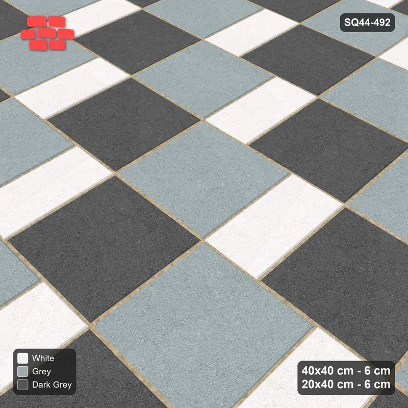 Interlock (Pasco) 40x40 cm · SQ44-492 · Slab Pair + Plank Step, Alternating, 340 cm - Monochrome · Side view Interlock (Pasco) 40x40 cm · SQ44-492 · Slab Pair + Plank Step, Alternating, 340 cm - Monochrome · Side view