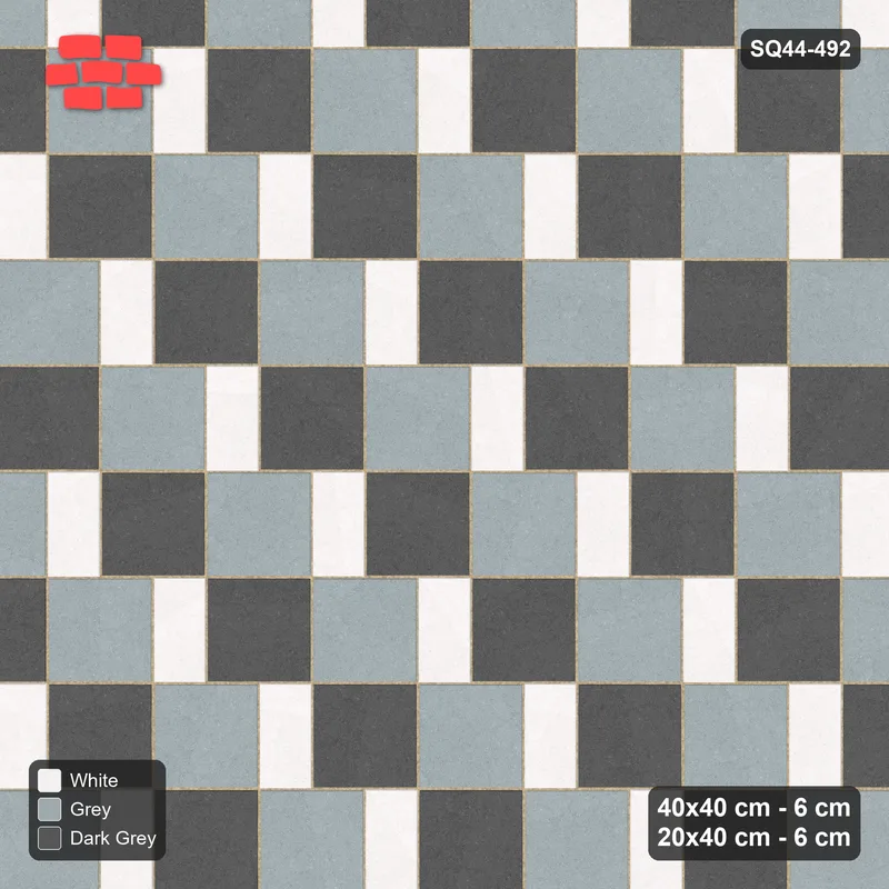Interlock (Pasco) 40x40 cm · SQ44-492 · Slab Pair + Plank Step, Alternating, 340 cm - Monochrome · Top view Interlock (Pasco) 40x40 cm · SQ44-492 · Slab Pair + Plank Step, Alternating, 340 cm - Monochrome · Top view